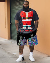 Men's Plus Size Fun Santa Claus Short Sleeve Shorts Set