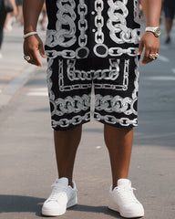 Big & Tall Men's Fun Chain Print Shirt Shorts Suit
