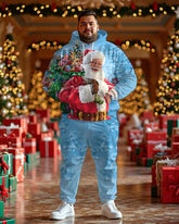 Men's Santa Carrying Sack of Gifts Big & Tall Hoodie Sweatpants Set