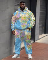 Men's Fun Map Prints Plus Size Hoodie Suit