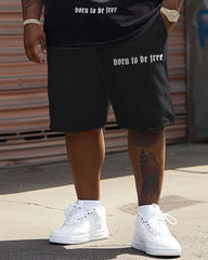 Men's Plus Size Street Casual Slogan Printed T-Shirt Shorts Suit