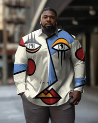Men's Plus Size Pop Style Street Face Color Block Long Sleeve Shirt