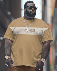 Men's Large Simple Colorblock Alphabet Print T-shirt Trousers Suit