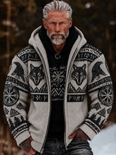 Men's Vintage Viking Celtic Wolf Pattern Art Printed Cozy Hooded Sweater