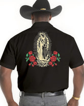 Big & Tall Men's Western Style Daily Casual Back Maria Textured Black Short Sleeve Shirt