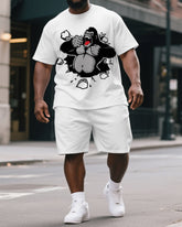 Men's Big & Tall Cartoon Gorillas Breaking the Wall Print Short-Sleeved T-shirt and Short 2-piece Set