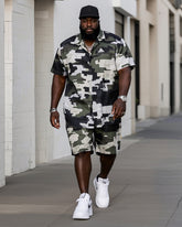 Big Men's Outdoor Camouflage Short Sleeve Shirt Shorts Suit