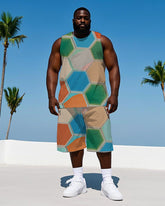 Big Men's Soccer Textures Splicing Color Block Printed Vest and Shorts Set