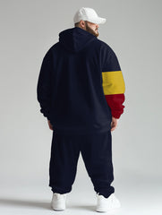 Men's Daily Casual Color Block Square Print Plus Size Hoodie Suit