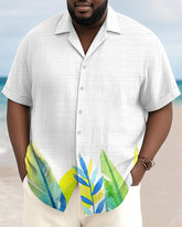 Men's Plus Size Hawaiian Leaf Print Short Sleeve Slub Shirt