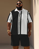 Big Men's Casual Simple Print Pocket Short Sleeve Shirt Shorts Set