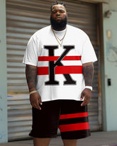 Big & Tall Guy's Street Casual K Letter Print T-Shirt Shorts Set