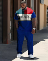 Men's Blue And Red Color Matching Star Sports And Leisure Two-Piece Set