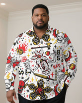Big & Tall Men "Halloween White Cartoon Skull Holiday Long Sleeve Shirt