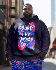 Men's Plus Size Casual Hip Hop Sound And Vision Hoodie Two Piece Set