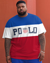 Men's Plus Size Polo Flag Printed Two-Piece Set