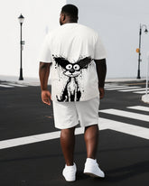 Men's Casual Scribbled Puppy Illustration Back Print Big & Tall Short-Sleeve T-shirt Shorts Set