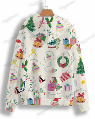 Women's Plus Christmas Pattern Print Long-sleeved Zipper Hoodie