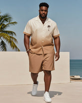 Big & Tall Men's Hawaiian Vacation Brown Gradient Coconut Tree Print Shirt Shorts Suit