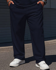 Men's Simple Blue Colorblock Striped Alphabet Print Polo Shirt Zipper Pants Suit
