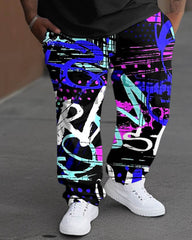 Big Guys Artistic Graffiti Alphabet Print T-Shirt Pants Set