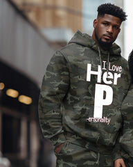 Couple's Large Size His/Her Edicaton Camouflage Hoodie Set