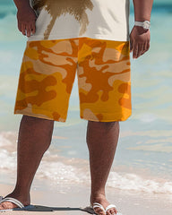 Men's Big & Tall Hawaiian Camo Coconut Print Polo Shorts Set