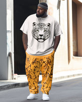 Men's Large Size Casual Tiger Leopard Head Cracked Street Retro Hip-Hop Two-Piece Set