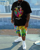 Men's Daily Casual Love Me Skull Printed Short Sleeve T-Shirt Set