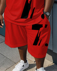 Men's Plus Size Red Size 7 Football Print Tank Top Shorts Suit