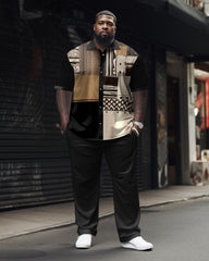 Men's Big & Tall Geometric Stitching Pattern Short Sleeve Shirt Set
