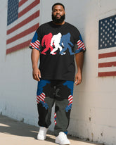 Men's Plus Size Independence Day Camouflage Colorblock Striped Orangutan Print T-Shirt Trousers Suit