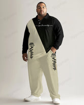 Fashion Simple Color Matching Rose Print Long Sleeve Polo Lapel 2 Sets Men's Plus Size