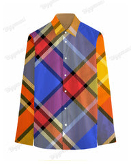 Big Men's Casual Color Plaid Lapel Long Sleeve Shirt