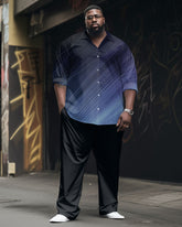 Big Guy's Casual Business Gradient Long Sleeve Shirt Trousers Set