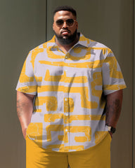 Big Guy's Casual Geometric Print Short Sleeve Shirt Shorts Set