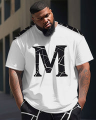 Men's Large M Marble Graphic Street Hip-Hop Casual Two-Piece Set