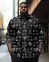 Men's Daily Casual Gradient Poker Geometric Print Plus Size Lapel Long Sleeve Shirt
