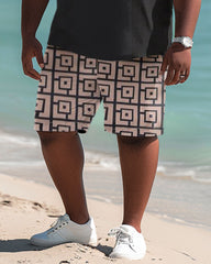 Big & Tall Men's Casual Simple Geometric Print Polo Shorts Set