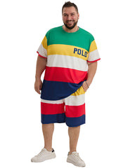 Big Guy's Polo Color Stripes T-Shirt Shorts Set