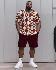 Big & Tall Men's Daily Casual Diamond Cherry Print Shirt Shorts Suit