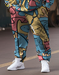 Men's Large Size Tracksuit Skull Graffiti Hoodie and Pants Set