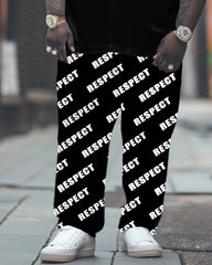 Letter Print T-Shirt Trousers Suit Men's Large