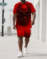 Rise Bold with Skull Flame Men's Skeleton Style Big & Tall Short Sleeve T-shirt 2-Piece Short Set