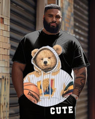 3D Bear Print T-Shirt Shorts Suit Men's Plus Size
