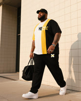 Big Boy Street Fashion Busy English Printed Colorblock Short Sleeve Trousers Suit