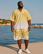Big & Tall Men's Hawaiian Vacation Yellow Gradient Coconut Tree Print Shirt Shorts Suit
