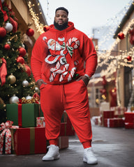 Men's Plus Size Santa Claus Merry Christmas Cane Hoodie Set of Two