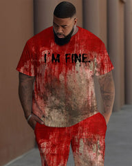 Big Guys I'm Fine Bloody Print T-Shirt Trousers Set