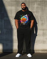 Big Men's Casual Colorful Ink Splash Basketball Printed Short Sleeve T-shirt Pants Set